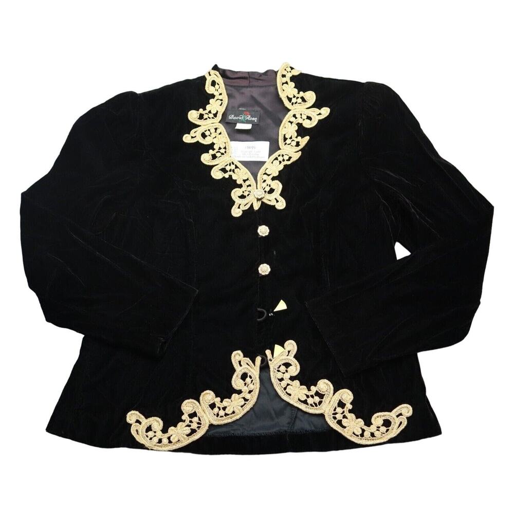 David Rose Jacket Womens 12 Black Long Sleeve Embroidered Neckline Blazer